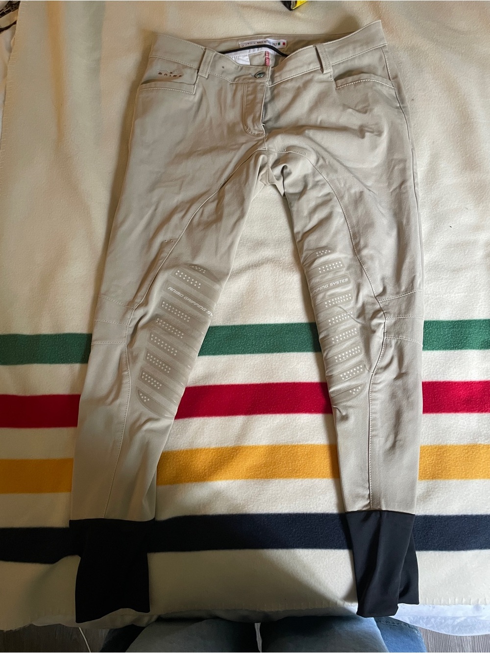 Women’s Animo Italian Beige Riding Breeches with Black Ankles size D38/US 8 NWOT